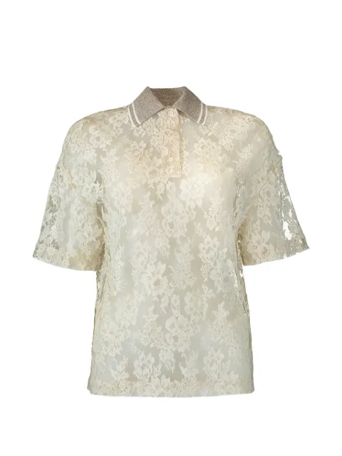 Brunello Cucinelli floral-lace polo shirt Neutrals MQ966BI205C294