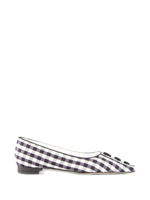 Manolo Blahnik Alexa gingham button-detail flat pumps White 2262026
