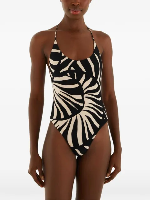 FARM Rio animal-print shell-detail swimsuit Black 260518