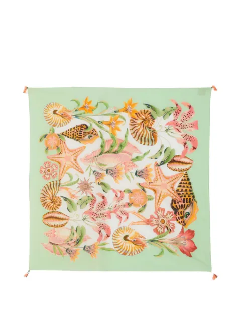 FARM Rio seashell-print tassel-trim sarong Green 260608