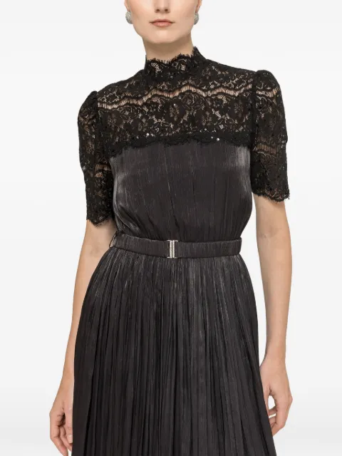 NISSA lace-panel chiffon midi dress Black RS16516A