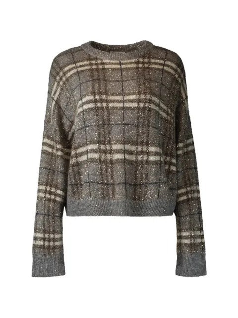 Brunello Cucinelli sequin-embellished plaid sweater Grey MPN570310PCZR59