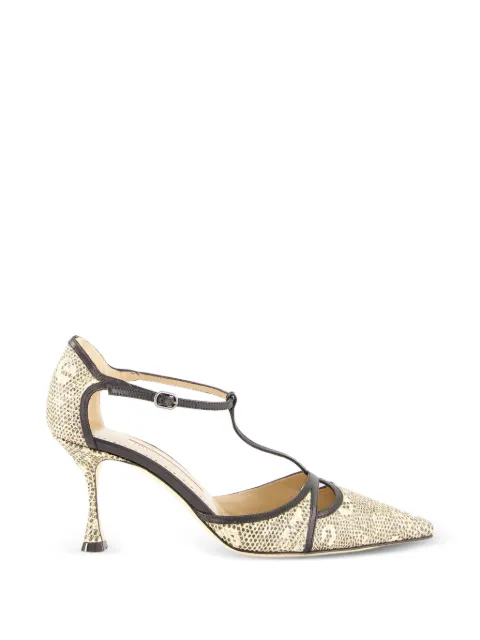 Manolo Blahnik Gish snakeskin-effect leather T-bar pumps Neutrals 2262197