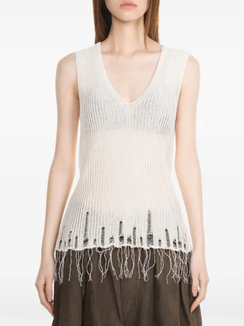 Uma Wang distressed fringed top White UK7140