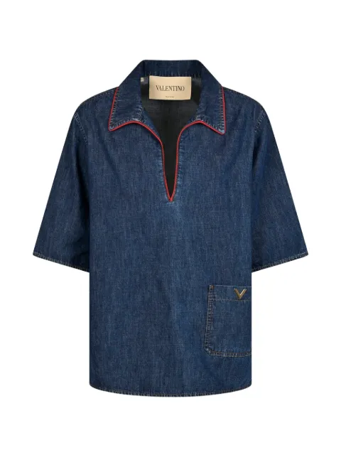Valentino Garavani VLogo contrast-trim T-shirt Blue 9B3DB03R9YA