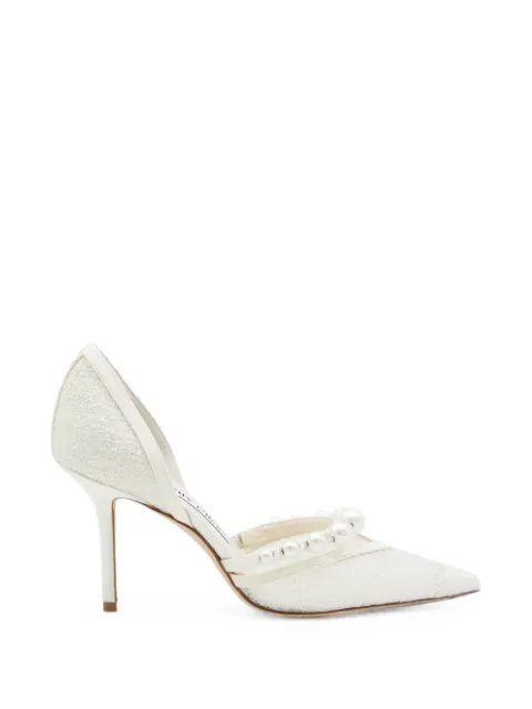 Jimmy Choo Aurelie 85 pearl-embellished heeled pumps White AURELIE85QKG