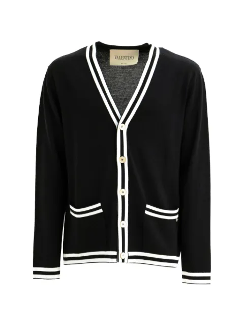 Valentino Garavani striped-trim V-neck cardigan Black VKA06IBL2