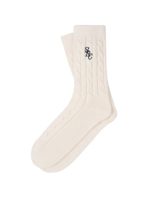 Sporty & Rich cable-knit embroidered socks Neutrals AC09676302WH37