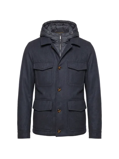 Moorer hooded button-fastening jacket Blue MOUGI101197LSL
