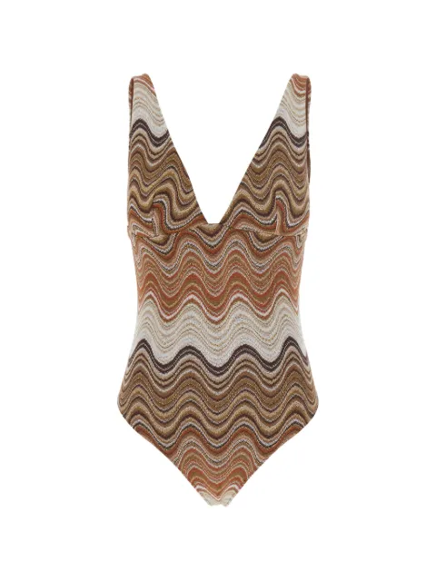 MC2 Saint Barth Mavi zigzag-knit plunge-neck swimsuit Brown MAVI00101846L