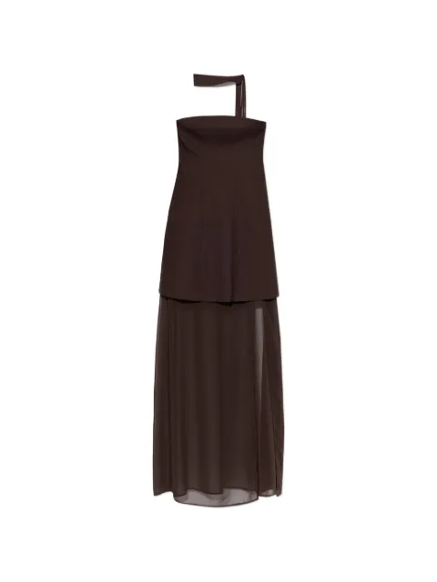 Gestuz Gzraya sheer-panel strapless maxi dress Brown 109113360