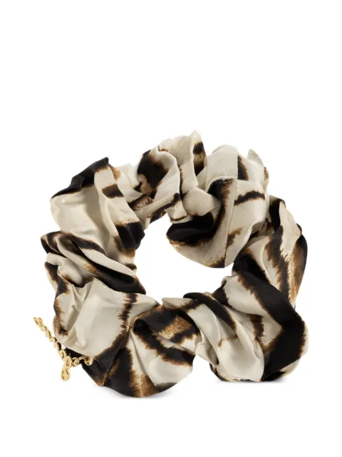 GANNI leopard-print logo-charm scrunchie Neutrals B3020234