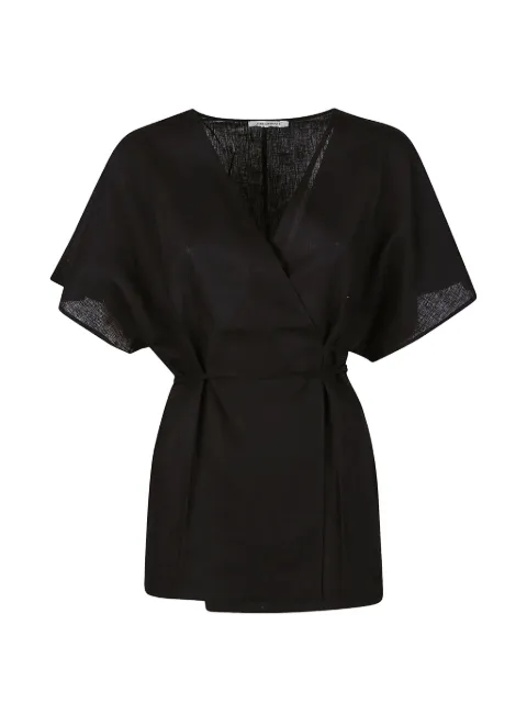 HINNOMINATE wrap-style linen shirt Black HMABW02634