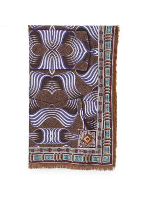 Pierre-Louis Mascia abstract-print frayed-edge scarf Brown ALOEUWSW135X195S4