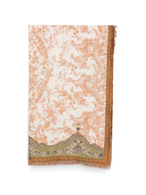 Pierre-Louis Mascia floral-print fringed scarf Neutrals ALOEUWSW135X195S4