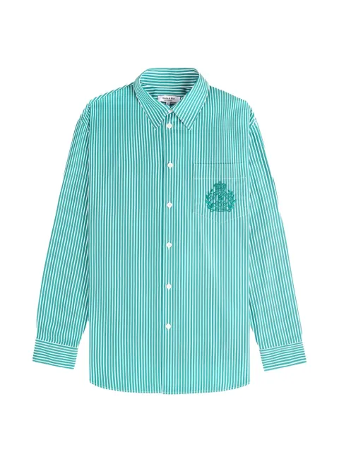 Sporty & Rich NY Crest striped embroidered-crest shirt Green SI006712243