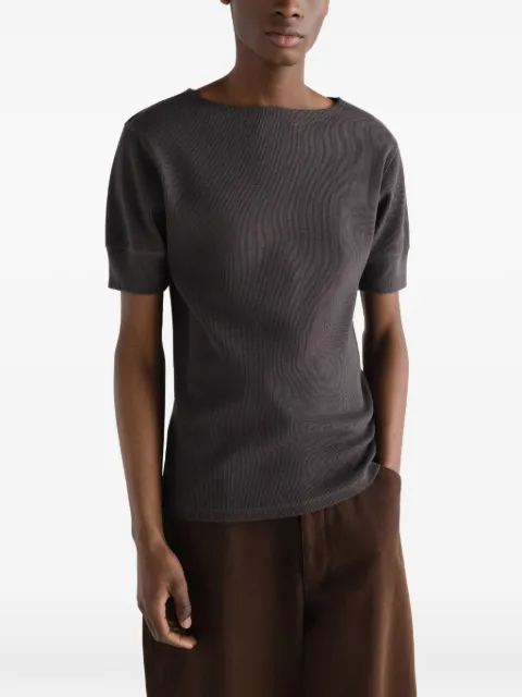 LEMAIRE boat-neck T-shirt in linen and cotton ribbed jersey Grey TS0038LJ1030