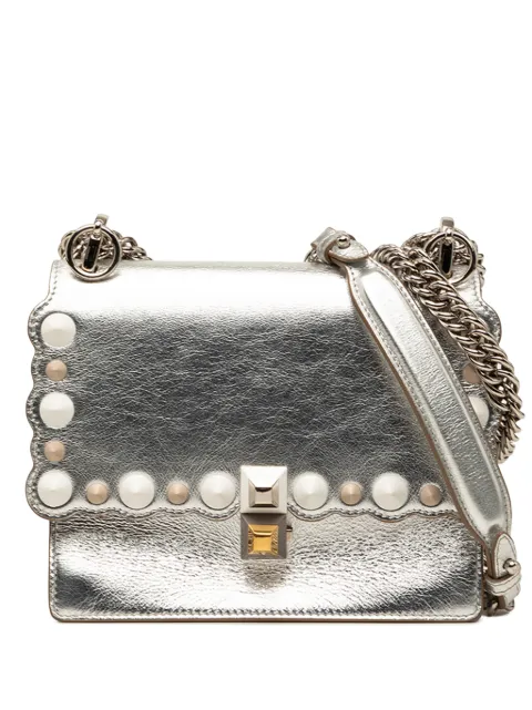 Fendi Pre-Owned 2010-2026 Mini Scalloped Metallic Leather and Pearls Kan I crossbody bag Silver LYZS9LWVIJRM0UEQ