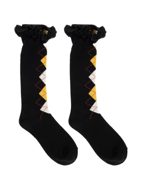 GANNI argyle-knit ruffled socks Black B3020229