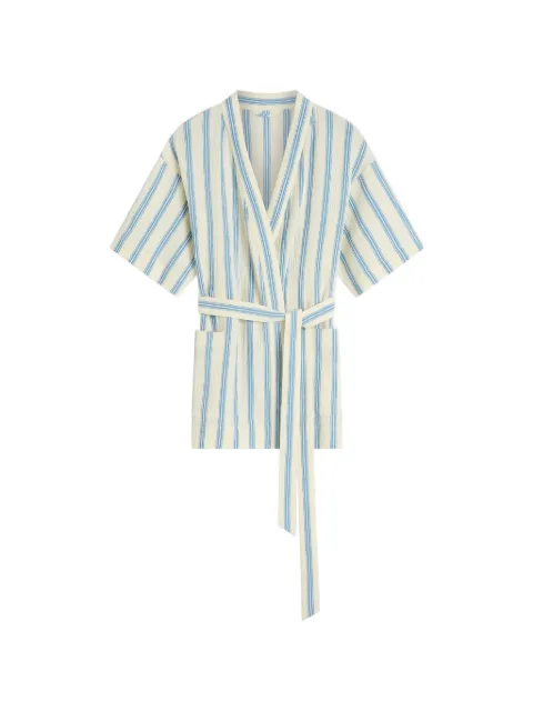 BONDI BORN Finn striped wrap tunic Neutrals RTWDR10063DODUS