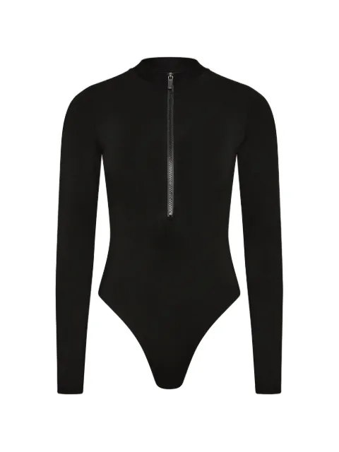 BONDI BORN Parker long-sleeve zip-front swimsuit Black ELM047VBLK