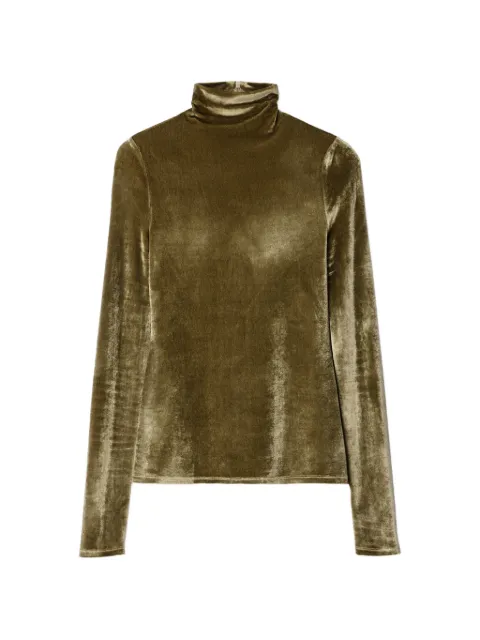 LEMAIRE fitted stand-collar top in velvet jersey Green TS0050LJ1063