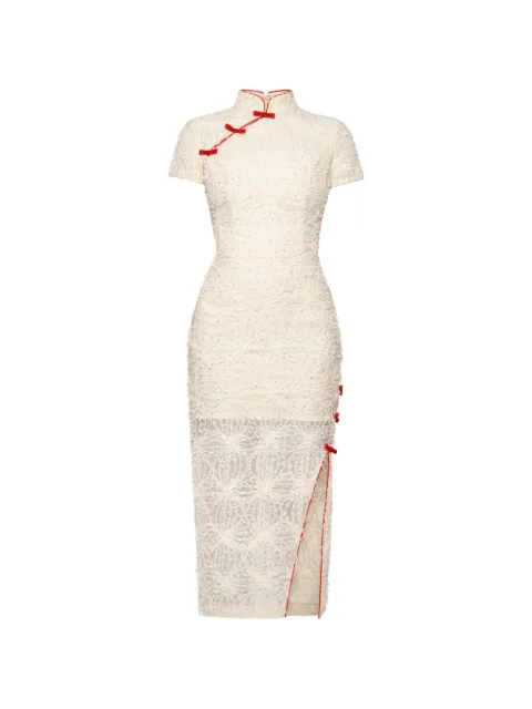 ANOUKI bow-embellished high-neck midi dress Neutrals ANSS26I01DR