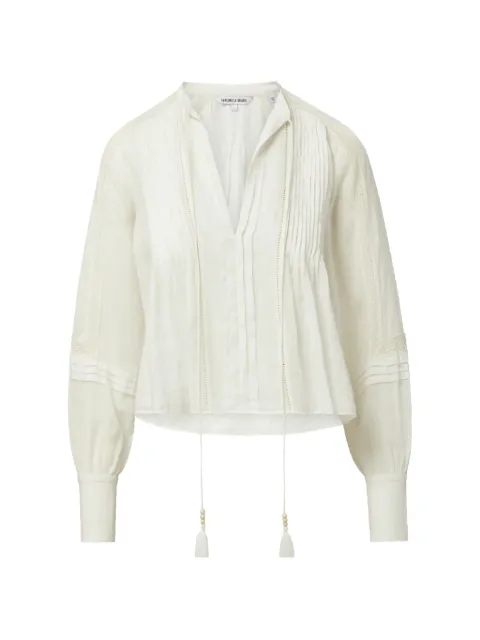 Veronica Beard Sawyer lace-trim self-tie ramie blouse Neutrals 2606SH5041856