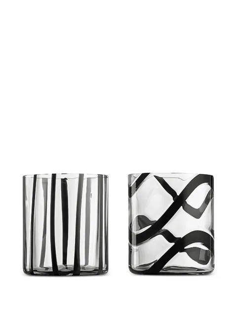 NasonMoretti Cyrcus striped glasses (two-person setting) White CYRCUSSETWBK