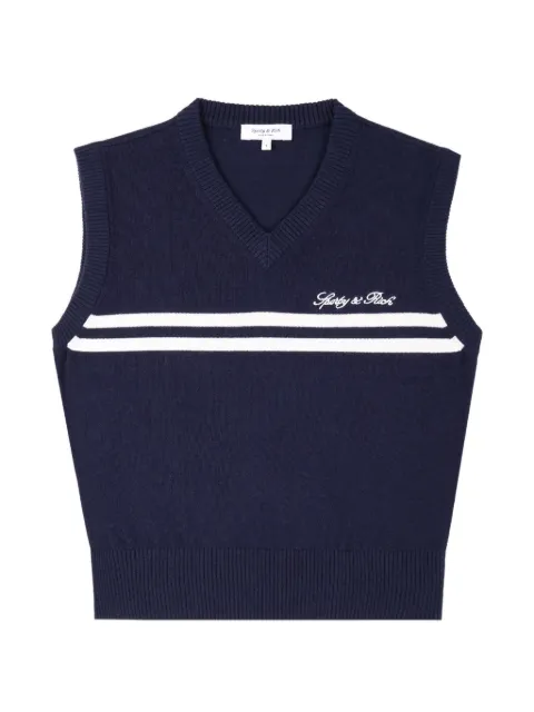 Sporty & Rich Signature logo-embroidered striped cotton vest Blue WS09975326BL107