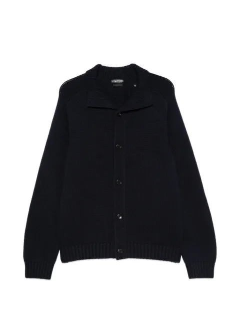 TOM FORD ribbed-knit shawl-collar cardigan Blue KBL023YMK131