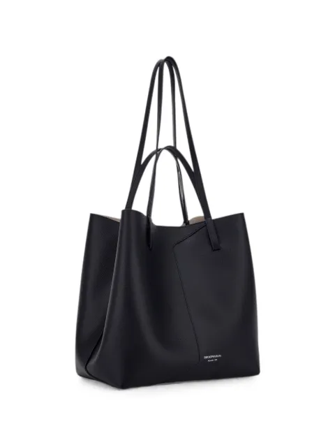 Emporio Armani 1981 logo-print pebbled-leather tote bag Black EW005668AF29459UC001