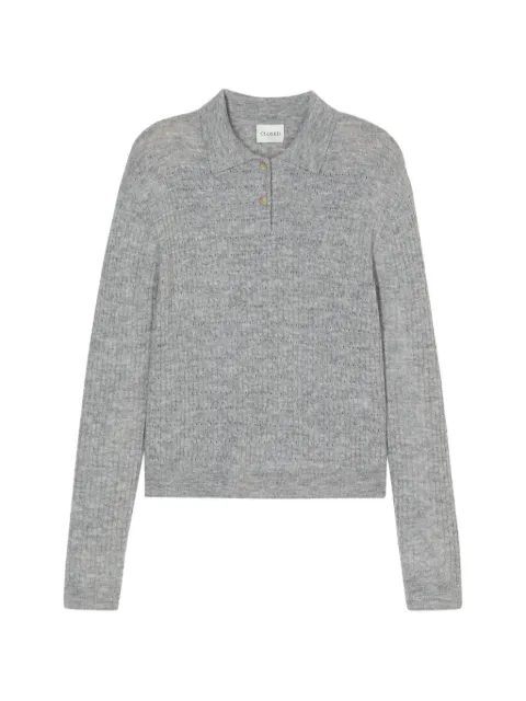 Closed ribbed-knit long-sleeve polo shirt Grey C9690993R22