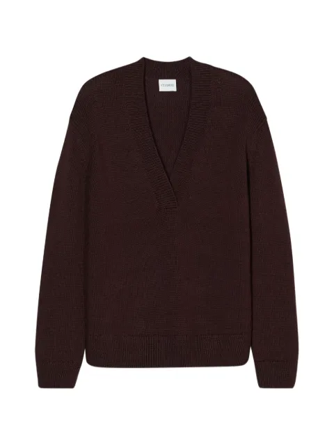 Closed V-neck long-sleeve sweater Brown C9694098322