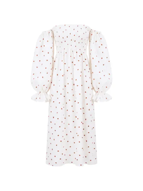 Sleeper Atlanta strawberry-print linen midi dress White ATDR01C093HR