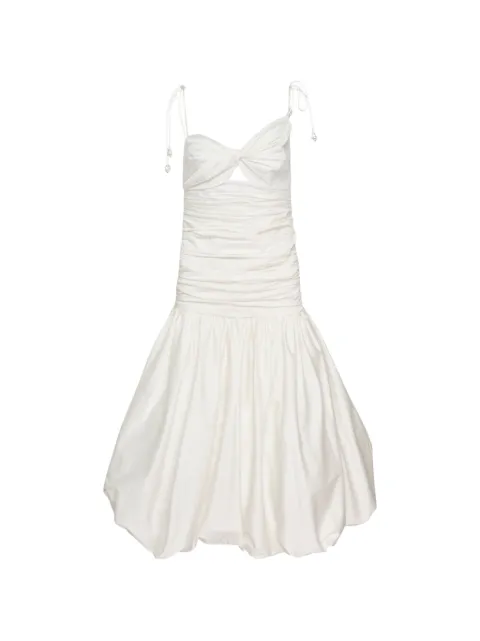 Self-Portrait white cotton gathered midi dress White PF26028MAW00