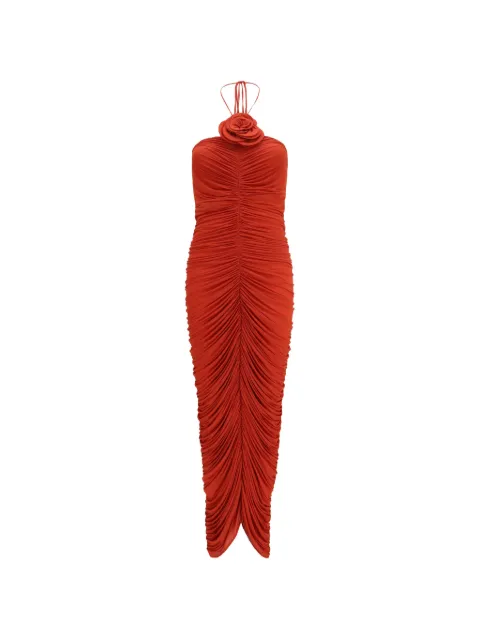 Magda Butrym floral-appliqué ruched maxi party dress Orange 132726