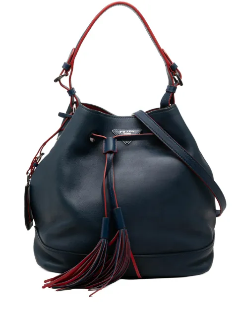 Prada Pre-Owned 2010-2026 Soft Calf Tassel Convertible Drawstring Bucket Bag satchel Blue 7CGTI3NGIGWJH7VB