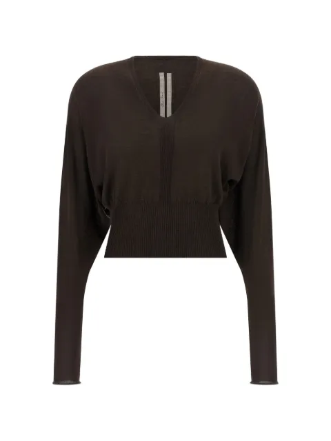 Rick Owens V Cropped top bat-sleeve wool sweater Brown RP02F5665M84