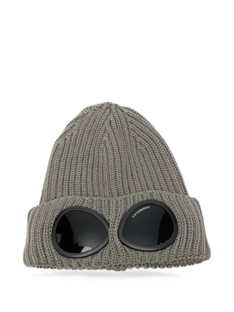 C.P. Company Goggle-detail ribbed-knit beanie hat Green 21CAMC742A005509A356