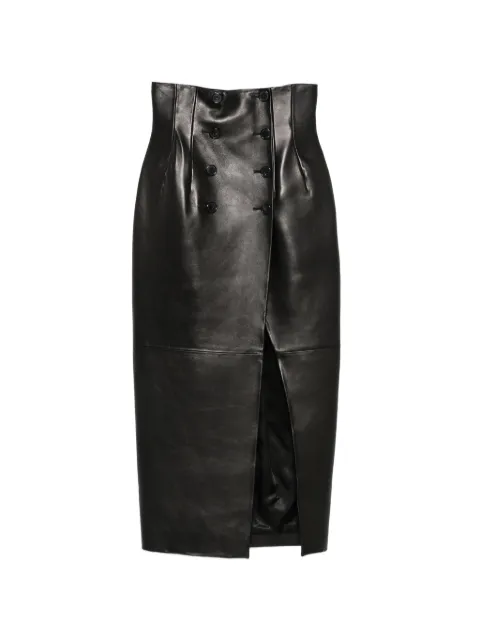 KHAITE double-breasted leather midi skirt Black 41911012L1012