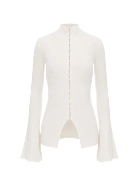 MANURÍ Leyla embellished-button flared-sleeve blouse White MRPERM9CHVI9BL101