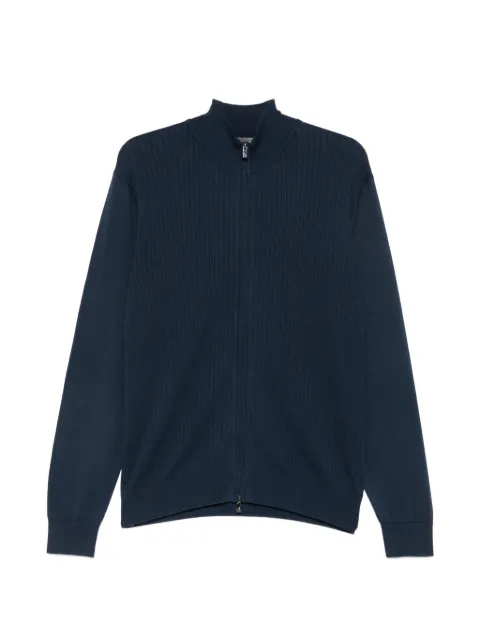 Corneliani ribbed-knit zip-fastening cardigan Blue 27M5092725124