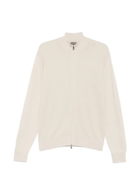 Corneliani ribbed-knit zip-fastening cardigan Neutrals 27M5092725124