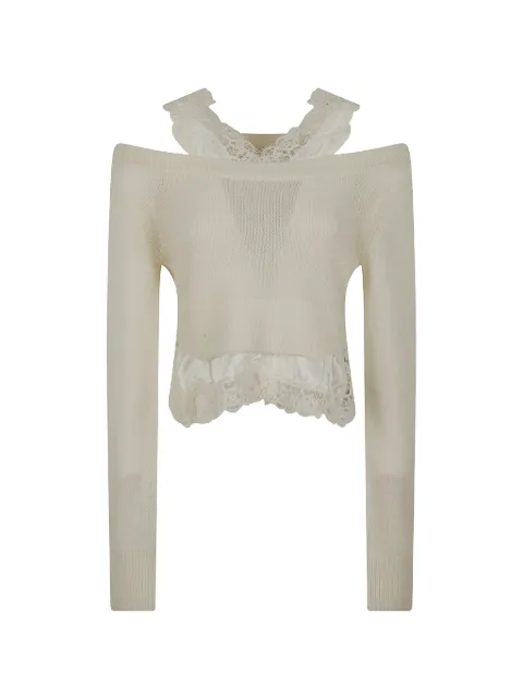Ermanno Scervino lace-trim off-shoulder sweater Neutrals D495M325APPYI