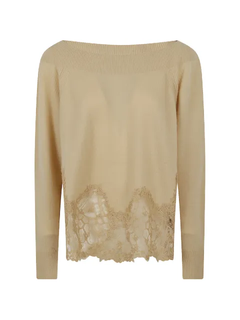 Ermanno Scervino lace-trim off-shoulder sweater Neutrals D495M312APTPYU