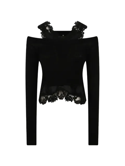 Ermanno Scervino lace-trim cold-shoulder sweater Black D495M325APPYI95708