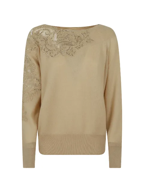 Ermanno Scervino lace-embellished crystal-detail sweater Neutrals D495M331APCTPYU20738