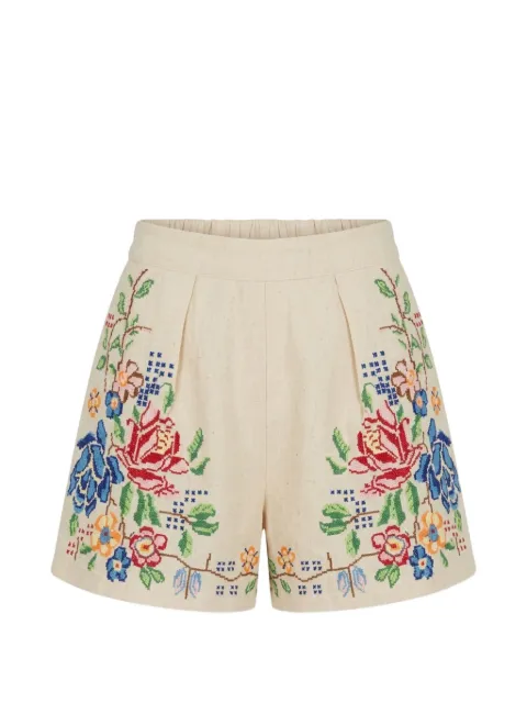 orsina floral-embroidered pleated shorts Neutrals FLOWERDESIGNSHORTS
