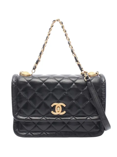 CHANEL Pre-Owned 2020 Quilted Shiny Lambskin Flap satchel Black JMKF7GFZJA92S6F0